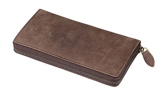 BADERA Dámská peněženka z pravé kůže na zip, hnědá - peněženka s vlastním potiskem