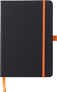 BARTAMUR Zápisník A5 s tvrdými černými deskami a barevnou gumičkou, oranžový - reklamní zápisník