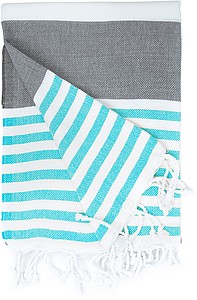 Hamam plážová osuška 100x180 cm, 270g, šedá/tyskysová - reklamní předměty