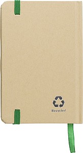 Linkovaný zápisník A6 z recykovaného papíru, se světle zelenou gumičkou - ekologické reklamní předměty