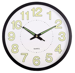Nástěnné hodiny s fluorescentními číslicemi a ručičkami - hodiny s vlastním potiskem