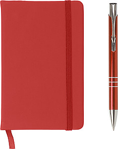 NOTESET Poznámkový blok s gumičkou a perem, červená - reklamní zápisník