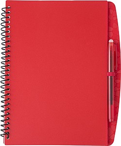 Plastový zápisník, 30linkovaných stran, KP gumou, s aplikací, červený - reklamní zápisník