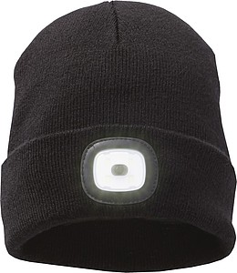 Pletená čepice s LED čelovkou, černá - zimní čepice s vlastním potiskem