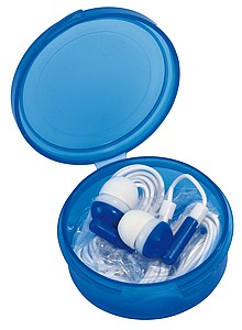 Sluchátka v kulaté modré krabičce - reklamní předměty
