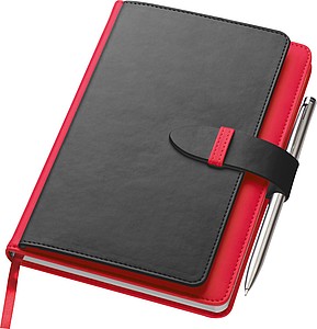SMARTER Poznámkový blok A5 s kapsičkami na pero a vizitky, červený - reklamní zápisník