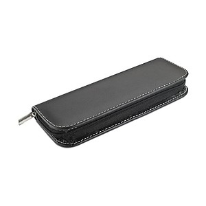 Souprava kuličkového pera a rolleru v PU pouzdře na zip, černá - psací potřeby