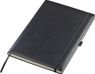 Psací blok A4, linkovaný černý s gumičkou - reklamní zápisník