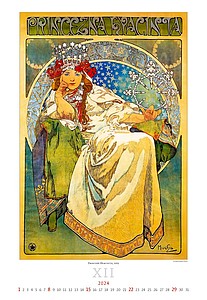 Alfons Mucha 2023, nástěnný kalendář, prodloužená záda