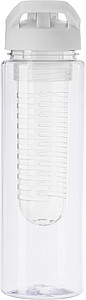 Průhledná tritanová láhev na vodu s infuzérem. Objem 700ml. Bílá.
