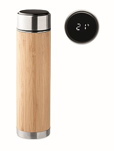 Termoska s teploměrem a bambusovým povrchem, 480ml