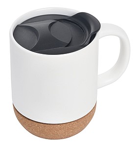 Keramický hrnek s korkovým dnem, 350ml, bílý - reklamní hrnky