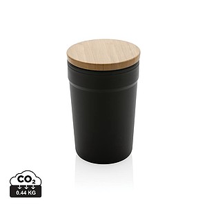 Plastový hrnek s bambusovým víčkem, 300ml, černý - reklamní hrnky