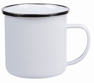 Smaltovaný nápojový hrnek VINTAGE CUP, bílý - reklamní hrnky