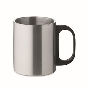 Nerezový hrnek, 300ml, s černým plastovým uchem, stříbrný - reklamní hrnky