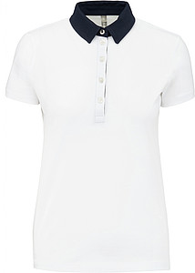Dámské polotriko KARIBAN TWO-TONE JERSEY POLO SHIRT, bílá/námořní modrá, 2XL