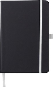 BARTAMUR Černý zápisník A5 s tvrdými deskami a barevnou gumičkou, bílý - reklamní zápisník