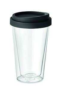 BELO voustěnný skleněný hrnek se silikonovým víčkem, 350ml - reklamní hrnky