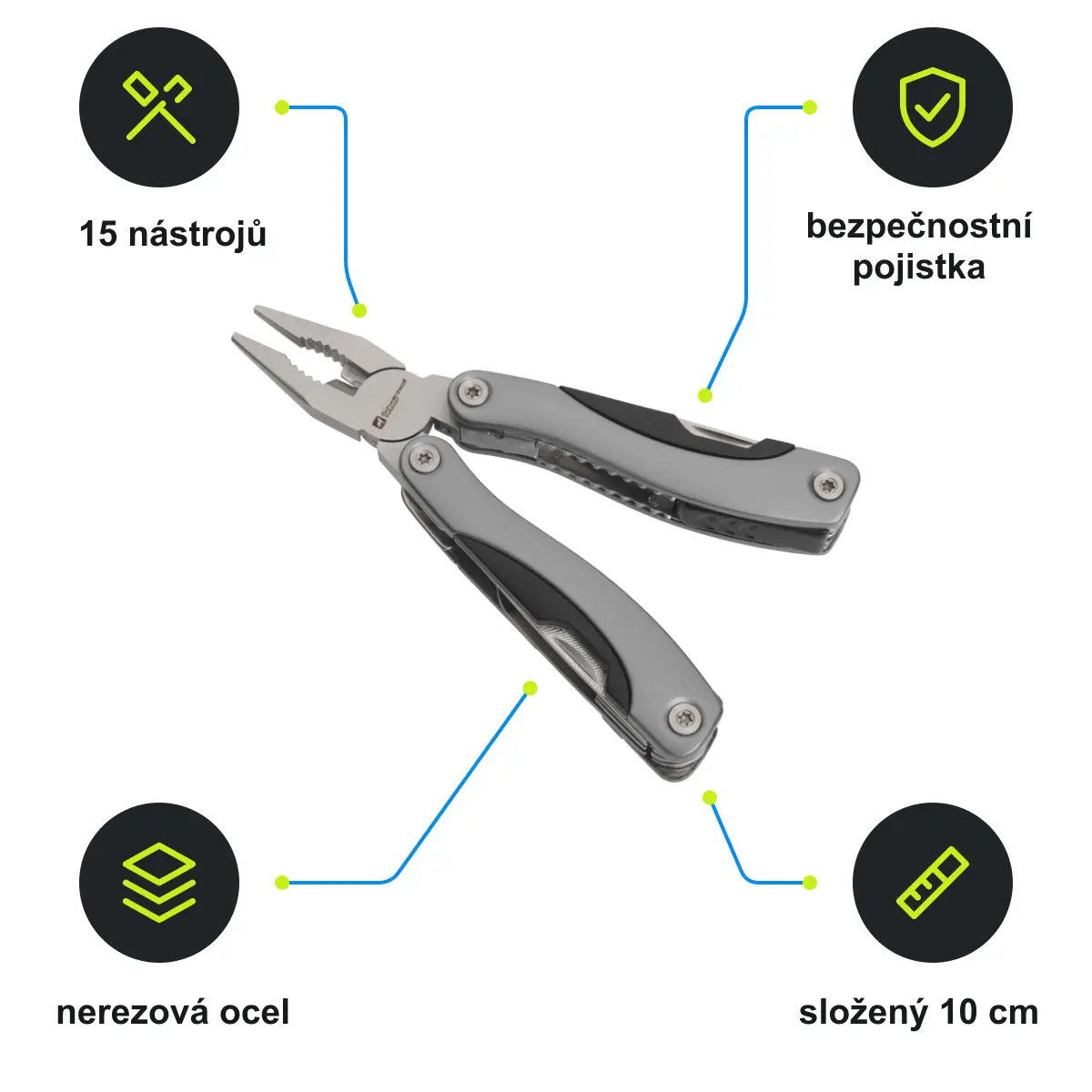 Infografika SCHWARZWOLF ARMADOR NEW Multifunkční nářadí, 15 ks, šedá