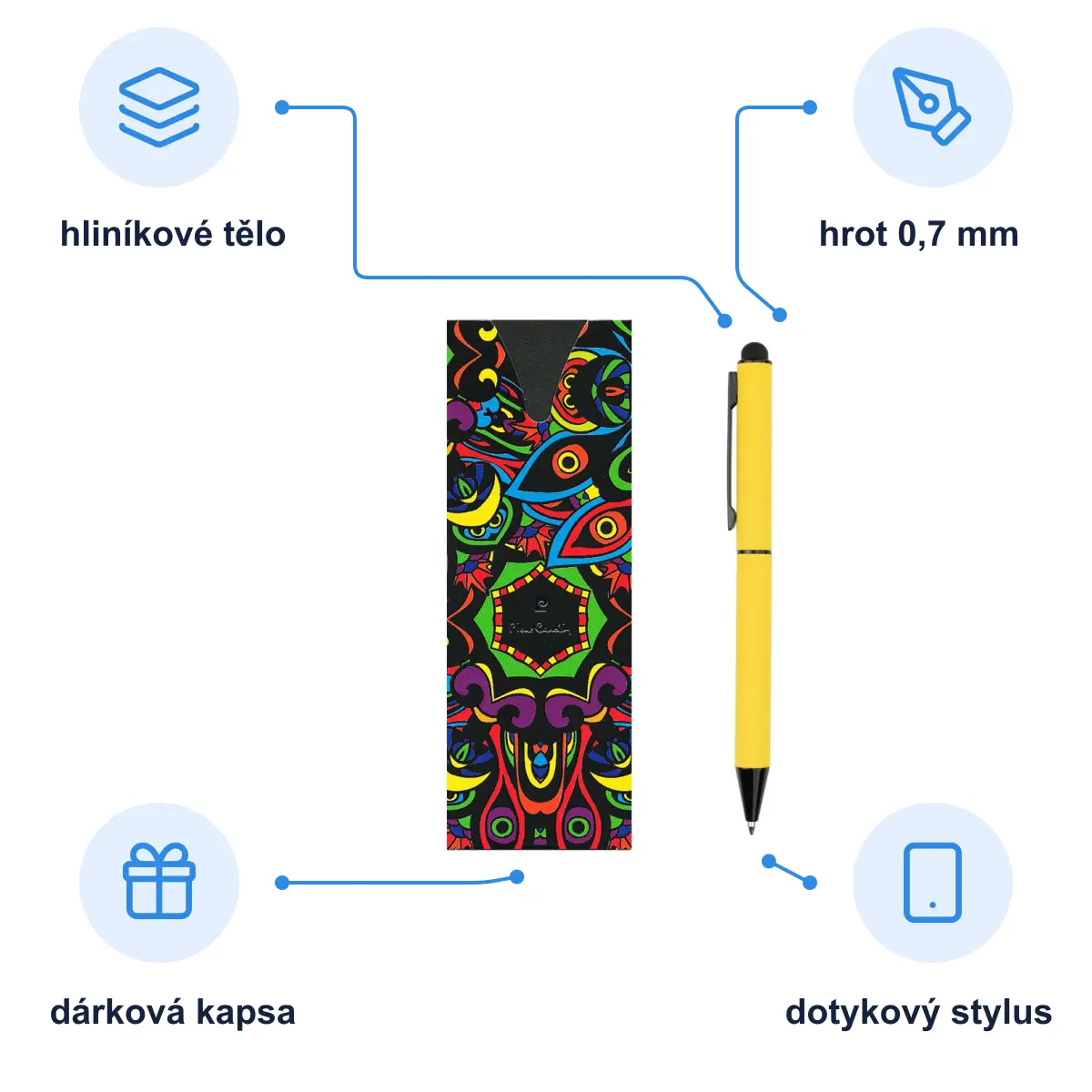 Infografika PIERRE CARDIN CELEBRATION Kovové kuličkové pero se stylusem, žlutá