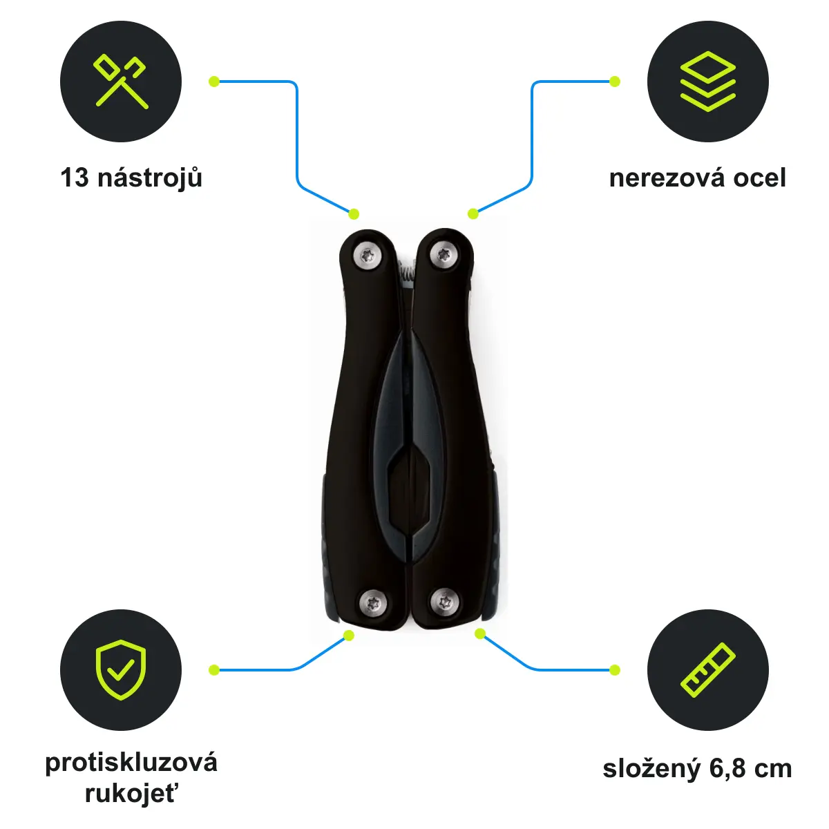 Infografika SCHWARZWOLF PONY BLACK NEW Mini multifunkční nářadí, 13 ks, černá