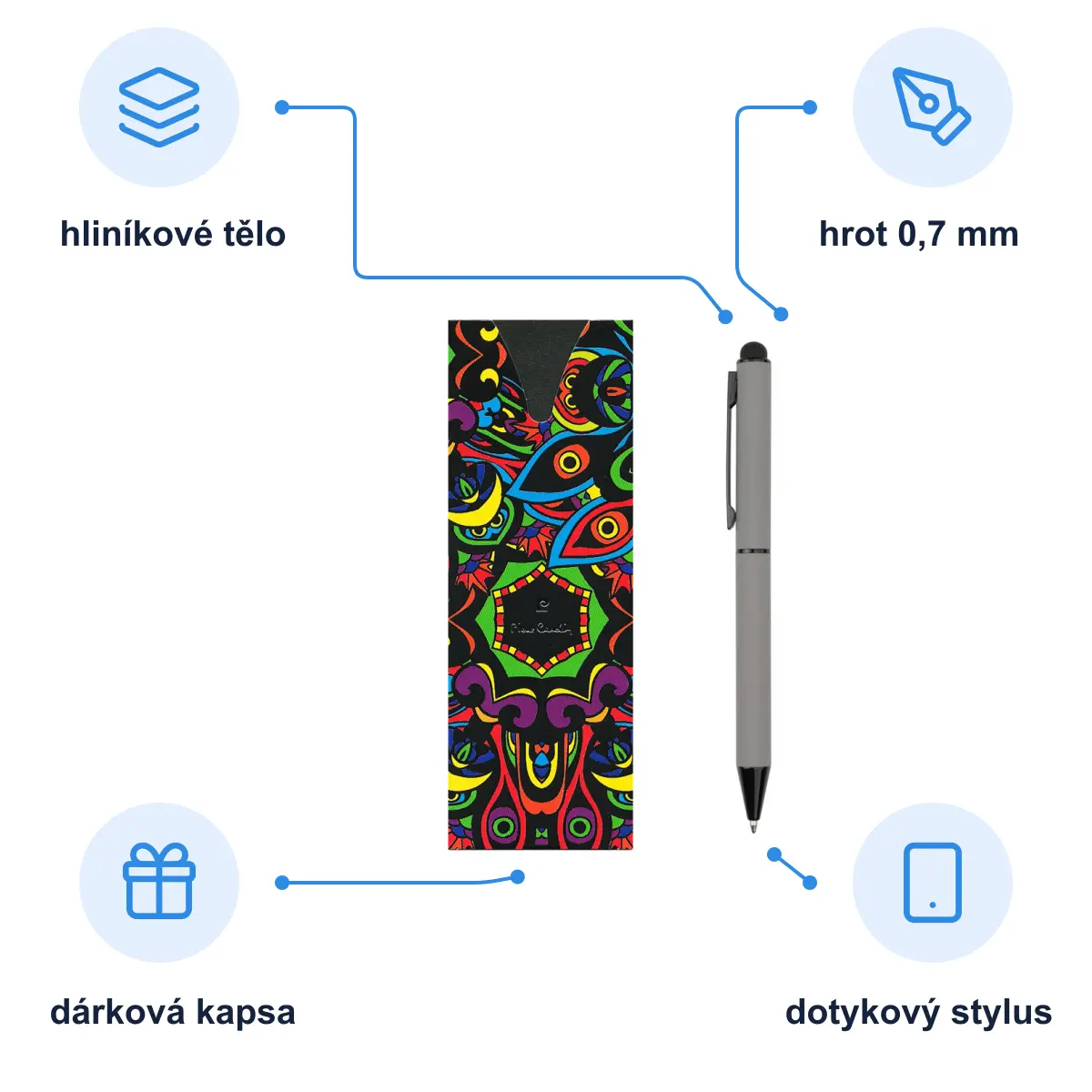 Infografika PIERRE CARDIN CELEBRATION Kovové kuličkové pero se stylusem, šedá