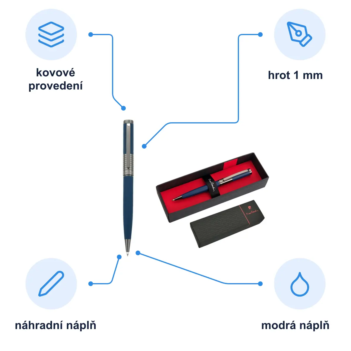 Infografika PIERRE CARDIN EVOLUTION Kovové kuličkové pero, modrá
