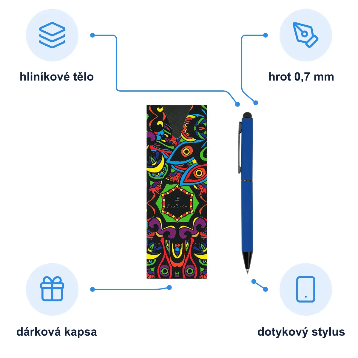 Infografika PIERRE CARDIN CELEBRATION Kovové kuličkové pero se stylusem, tmavě modrá