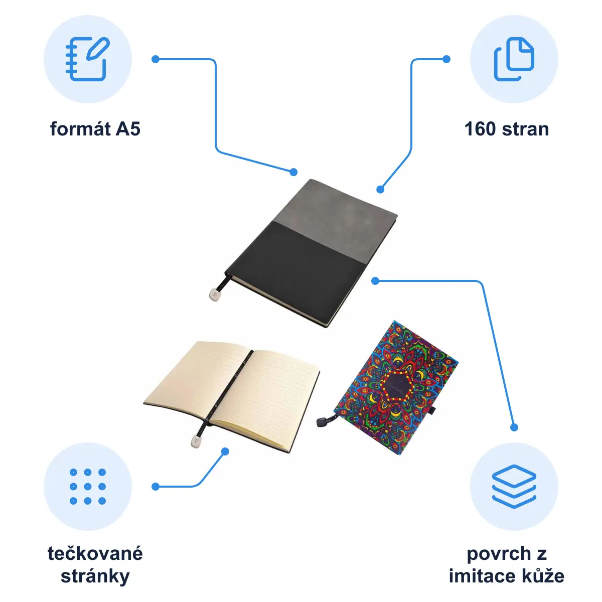 Infografika PIERRE CARDIN REPORTER Poznámkový blok A5, tečkované listy, šedá/černá