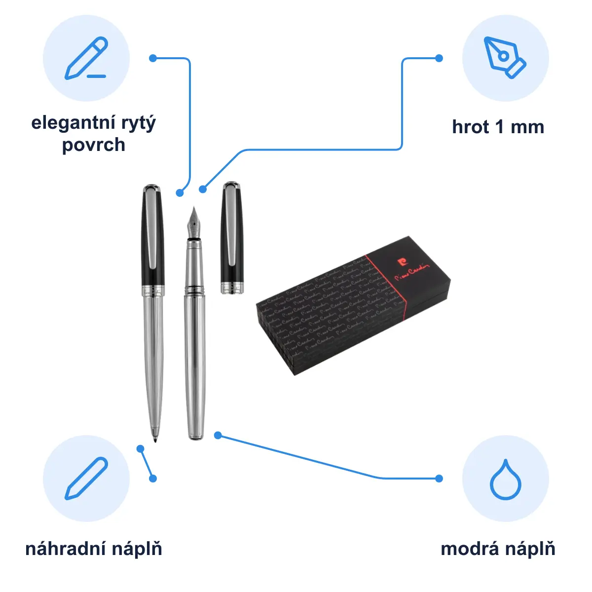 Infografika PIERRE CARDIN CHRISTOPHE SET Sada kuličkového a plnicího pera, stříbrná/černá