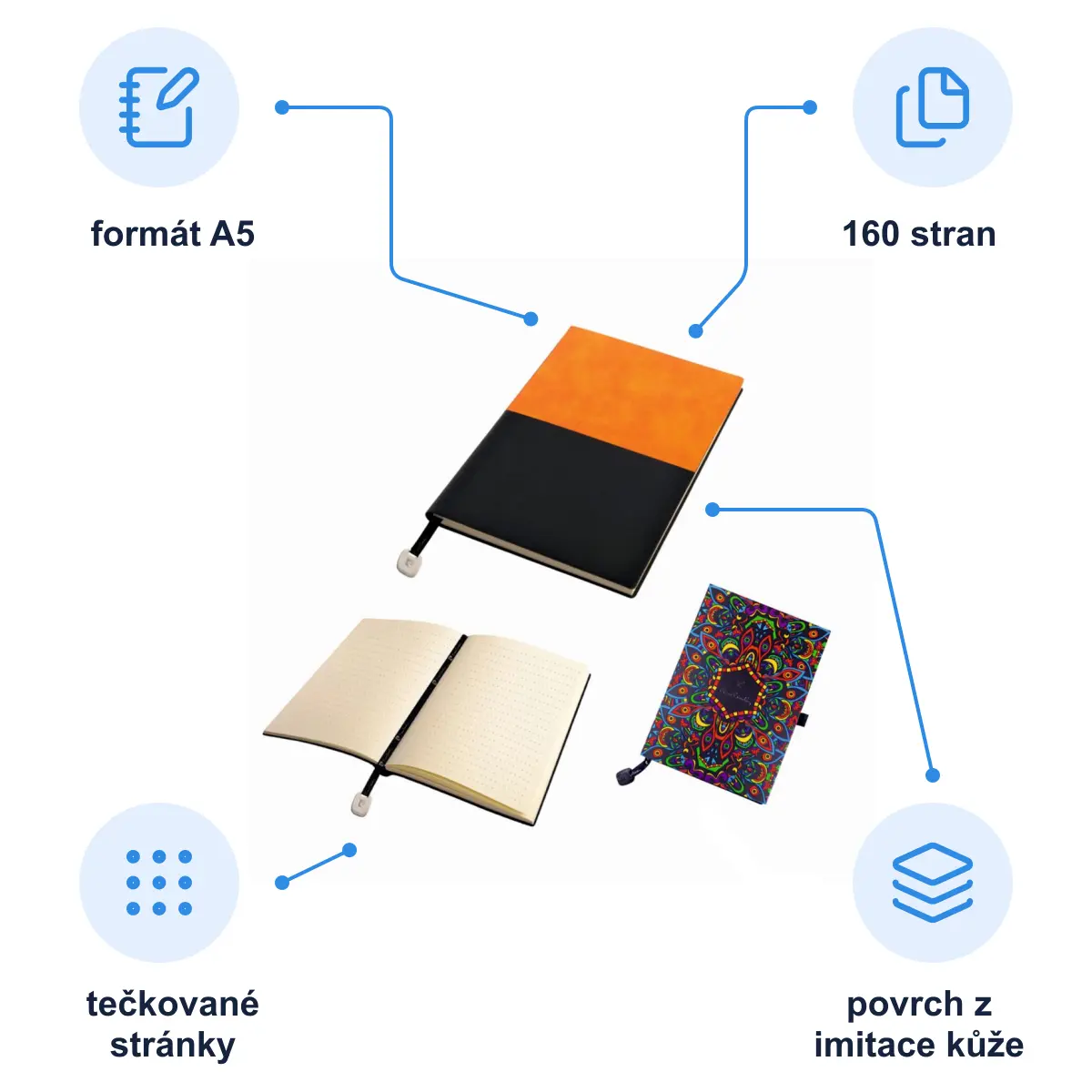 Infografika PIERRE CARDIN REPORTER Poznámkový blok oranžový, tečkovaný, A5