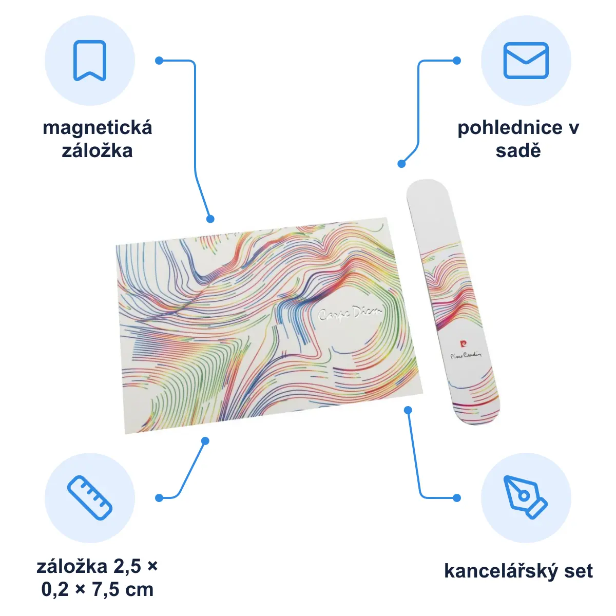 Infografika PIERRE CARDIN LIBRO Set magnetické záložky a pohlednice