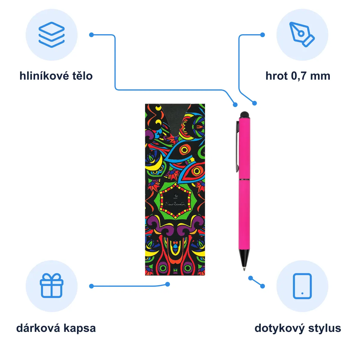 Infografika PIERRE CARDIN CELEBRATION Kovové kuličkové pero se stylusem, růžová