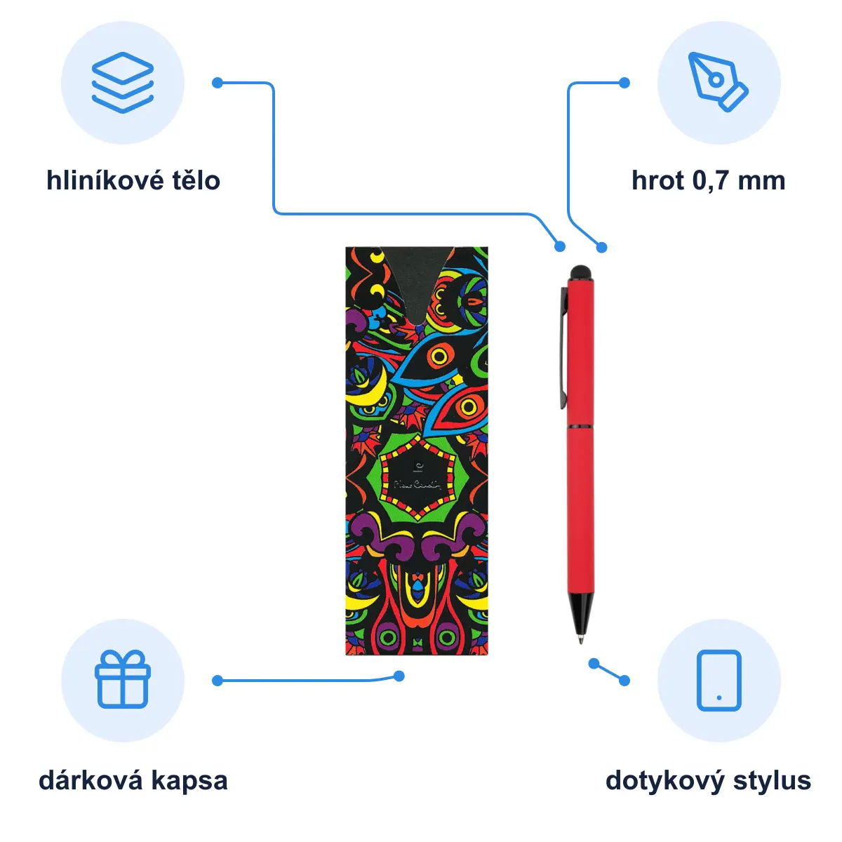 Infografika PIERRE CARDIN CELEBRATION Kovové kuličkové pero se stylusem, červená