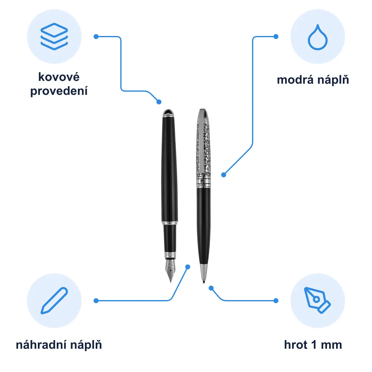 Infografika PIERRE CARDIN JACQUES Kovová sada kuličkového a plnicího pera