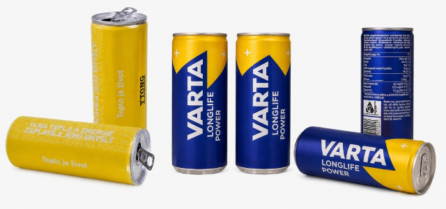reklamní vody s vlastní etiketou, kelímky s potiskem a energetické drinky v plechovce