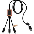 40W nabíjecí kabel 5v1 z rPET se svítícím logem a hranatým dřevěným pouzdrem SCX.design C38, černá
