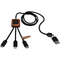 40W nabíjecí kabel 5v1 z rPET se svítícím logem a hranatým dřevěným pouzdrem SCX.design C38, modrá