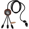 40W nabíjecí kabel 5v1 z rPET se svítícím logem a kulatým dřevěným pouzdrem SCX.design C37, hnědá