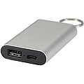Arcturus powerbanka z recyklovaného hliníku s kapacitou 2000 mAh a klíčenkou, stříbrná