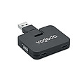 Čtyřportový 2.0 USB rozbočovač z ABS. Výstup: 2x typ A a 2x typ C. Vstup: Typ C a Typ A. Délka kabelu: 20 cm., černá