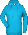 Dámská mikina s kapucí James Nicholson sweat hoodie women, tyrkysová, vel. XS