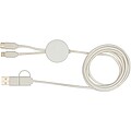 Datový synchronizační a rychlonabíjecí 27W kabel 5 v 1 z recyklovaného plastu o délce 150 cm s bambusovými detaily, bílá