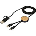 Datový synchronizační a rychlonabíjecí 27W kabel 5 v 1 z recyklovaného plastu o délce 150 cm s bambusovými detaily, černá