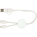 Datový synchronizační a rychlonabíjecí 27W kabel 5 v 1 z recyklovaného plastu o délce 30 cm, bílá