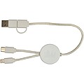 Datový synchronizační a rychlonabíjecí 27W kabel 5 v 1 z recyklovaného plastu o délce 30 cm s bambusovými detaily, bílá