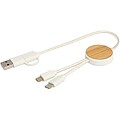 Datový synchronizační a rychlonabíjecí 27W kabel 5 v 1 z recyklovaného plastu o délce 30 cm s bambusovými detaily, bílá