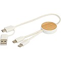 Datový synchronizační a rychlonabíjecí 27W kabel 5 v 1 z recyklovaného plastu o délce 30 cm s bambusovými detaily, bílá