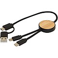 Datový synchronizační a rychlonabíjecí 27W kabel 5 v 1 z recyklovaného plastu o délce 30 cm s bambusovými detaily, černá