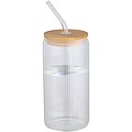 Jednostěnná borosilikátová skleněná láhev s bambusovým víčkem 500 ml, transparentní